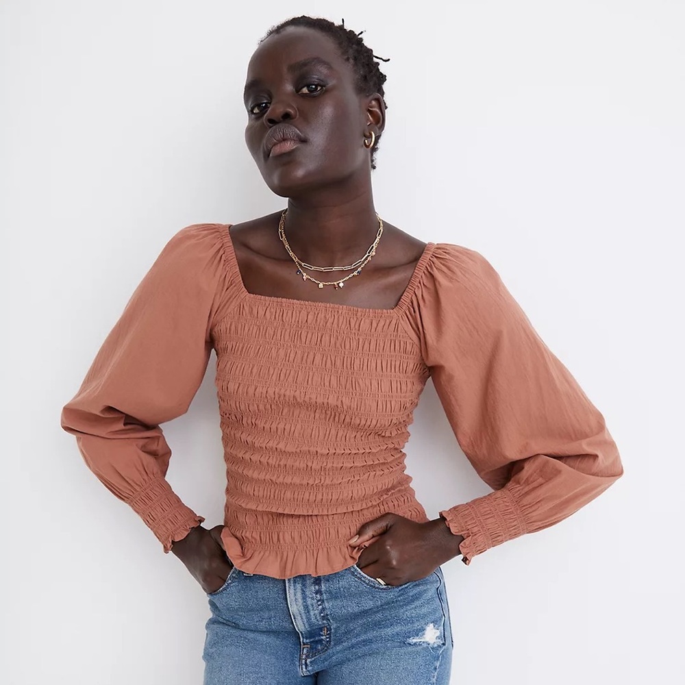 NWT Madewell Lucie Bubble Sleeve Smocked Top